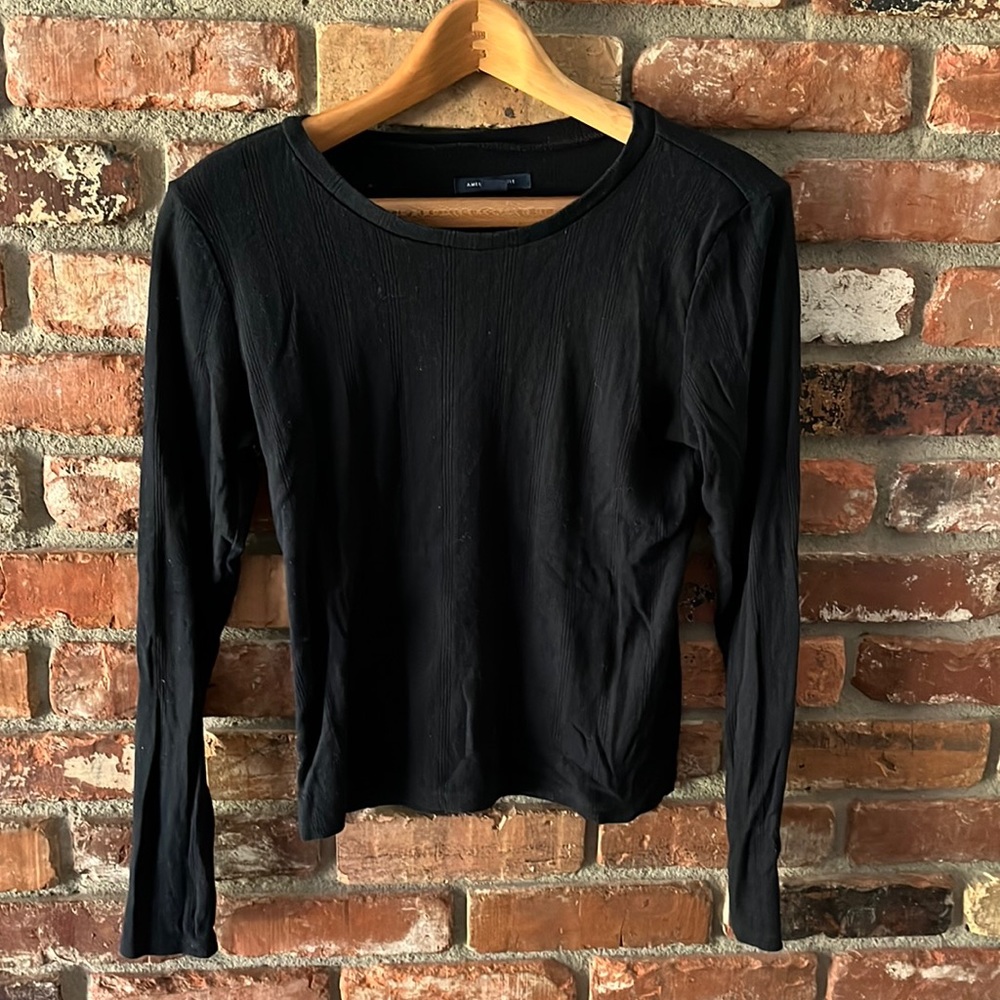 American Eagle Black Ribbed Detailed Basic Black Long Sleeve Top Size Medium